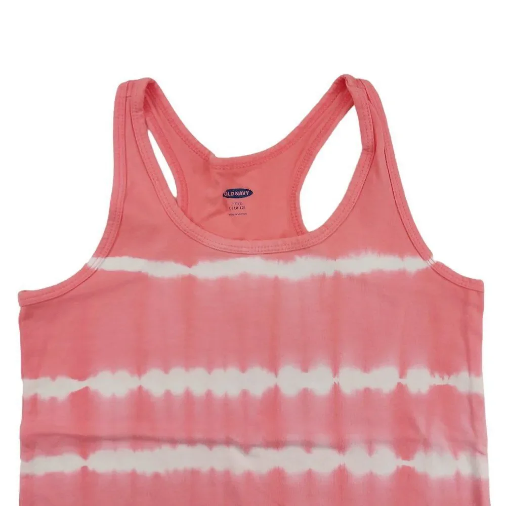 Old Navy Fitted Tank Top Set Of Two Girls Large 10-12 Pink Navy Tie Dye Stretch